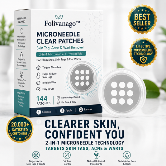 Folivanago™ 2-in-1 Microneedle & Hydrocolloid Patch🍀| Removes Raised Moles, Acne, Flat Warts & Skin Tags | Helps Improve Wrinkles, Scars & Blemishes | Invisible Patches for Face & Body
